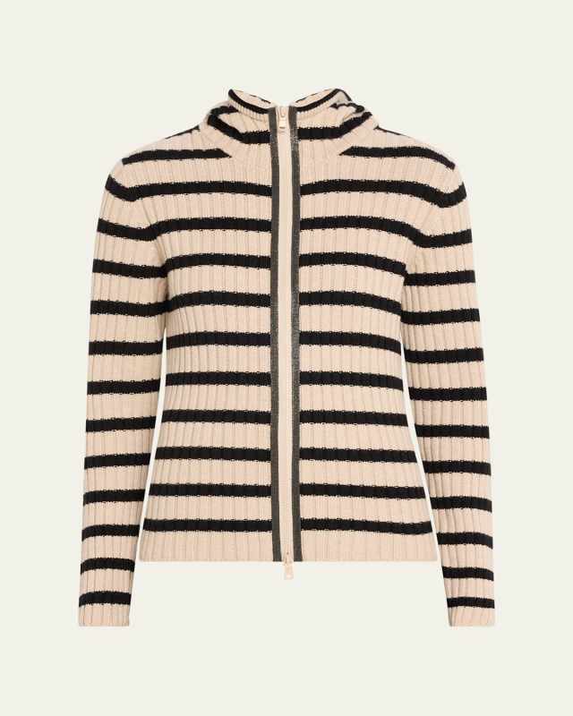 Cashmere Striped Zip-Up Cardigan